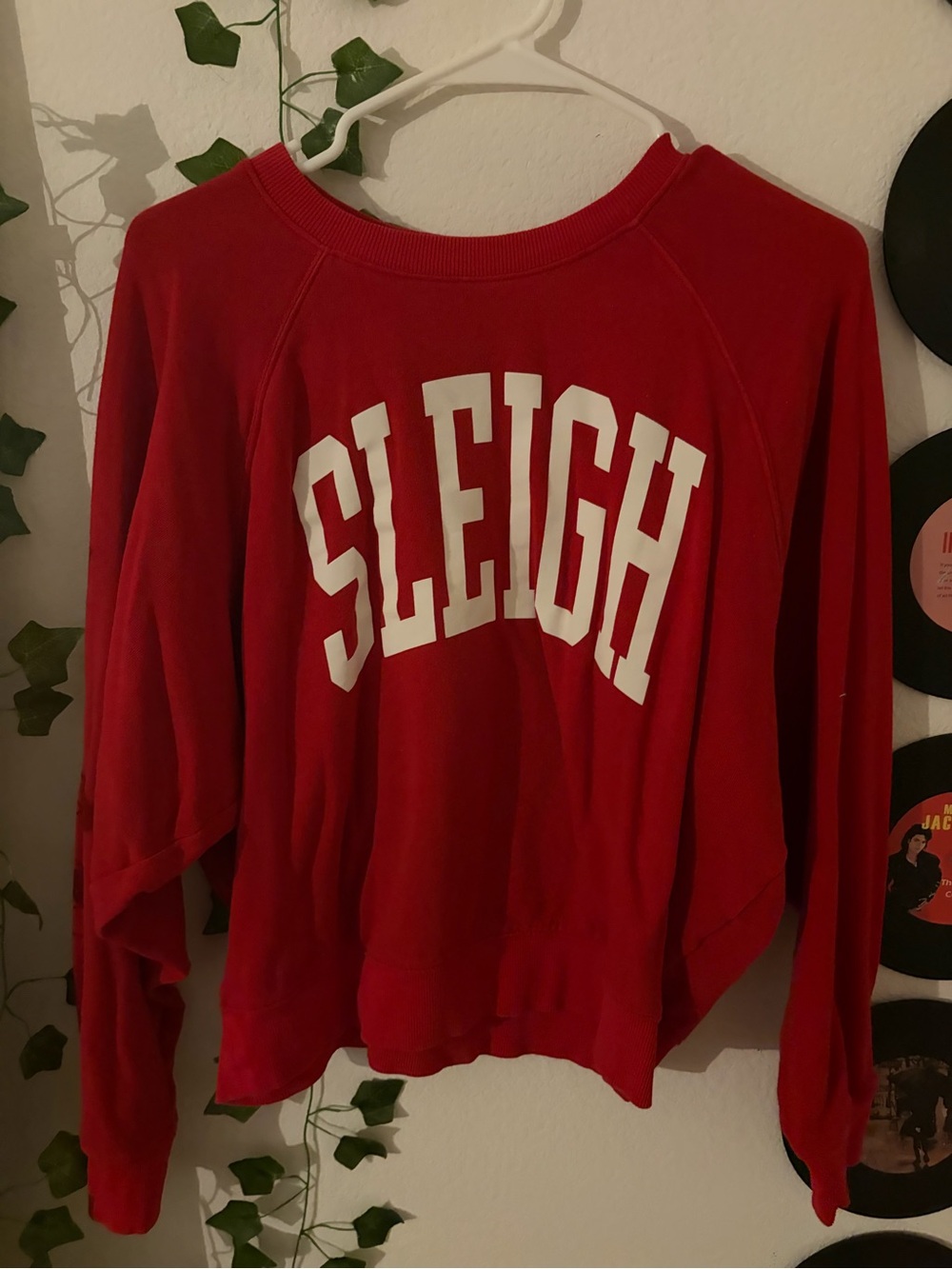 Old Navy Red Sweatshirt with White 'SLEIGH' Graphic